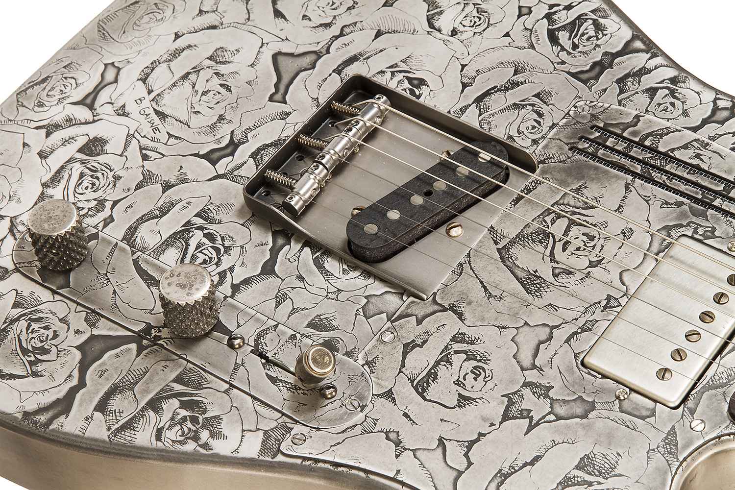 James Trussart Steelcaster Perf.back Sh Rw #21012 - Antique Silver Roses - Guitarra eléctrica semi caja - Variation 5