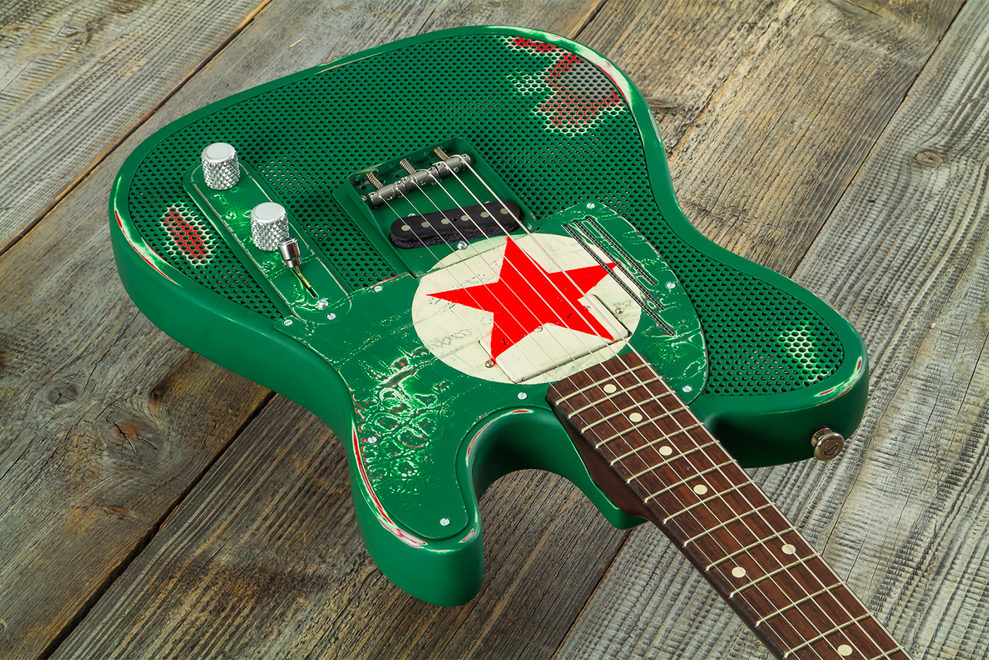 James Trussart Steelcaster Sh Ht Rw #26052 - Red Star Holey Gator Pickguard - Guitarra eléctrica semi caja - Variation 3