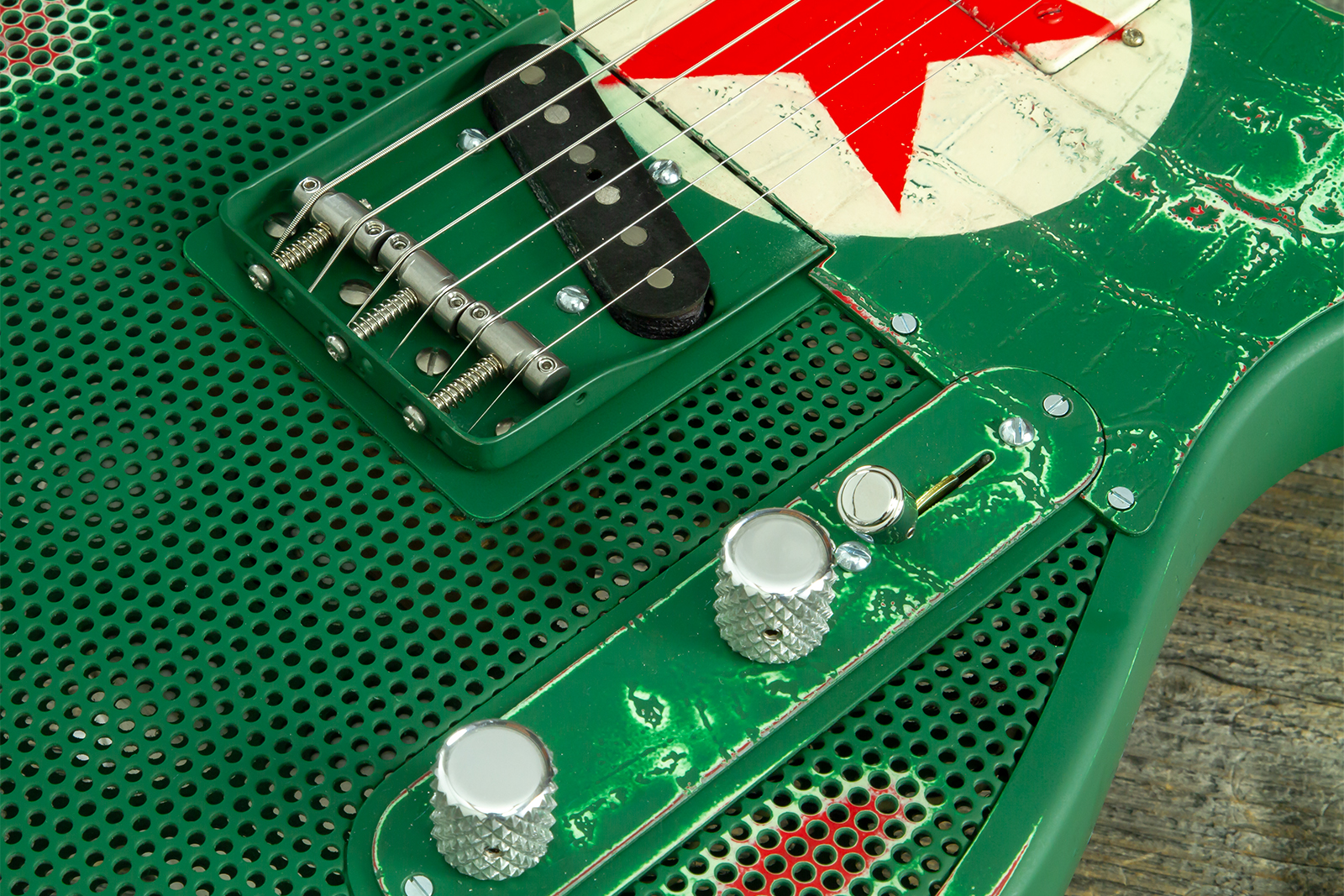 James Trussart Steelcaster Sh Ht Rw #26052 - Red Star Holey Gator Pickguard - Guitarra eléctrica semi caja - Variation 7