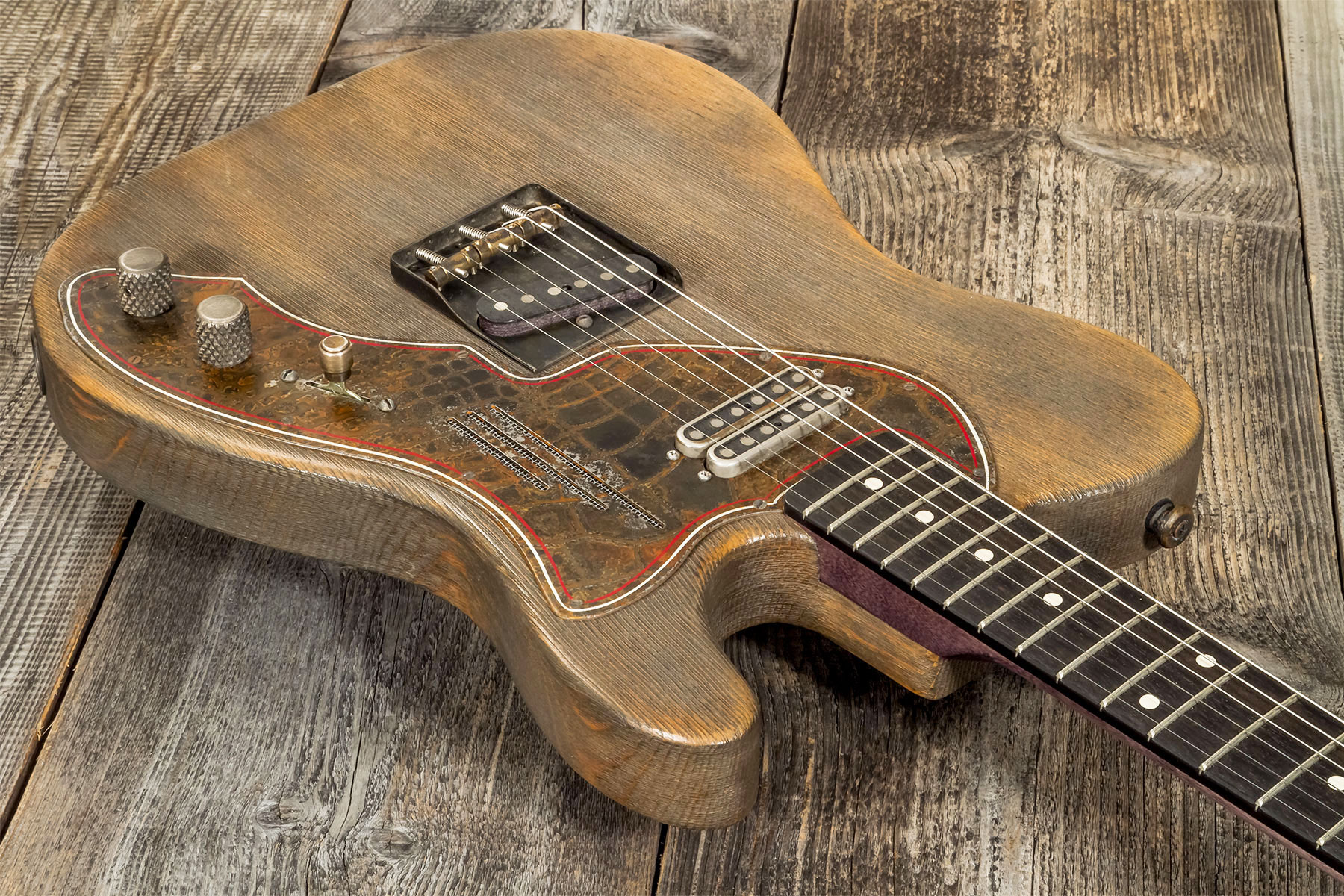 James Trussart Steelguard Caster Sugar Pine Sh Eb #18035 - Rust O Matic Gator Grey Driftwood - Guitarra eléctrica con forma de tel - Variation 2