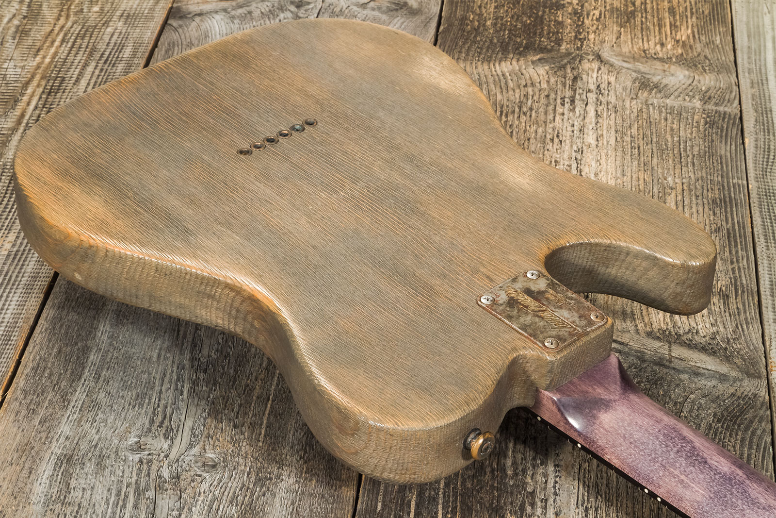 James Trussart Steelguard Caster Sugar Pine Sh Eb #18035 - Rust O Matic Gator Grey Driftwood - Guitarra eléctrica con forma de tel - Variation 5