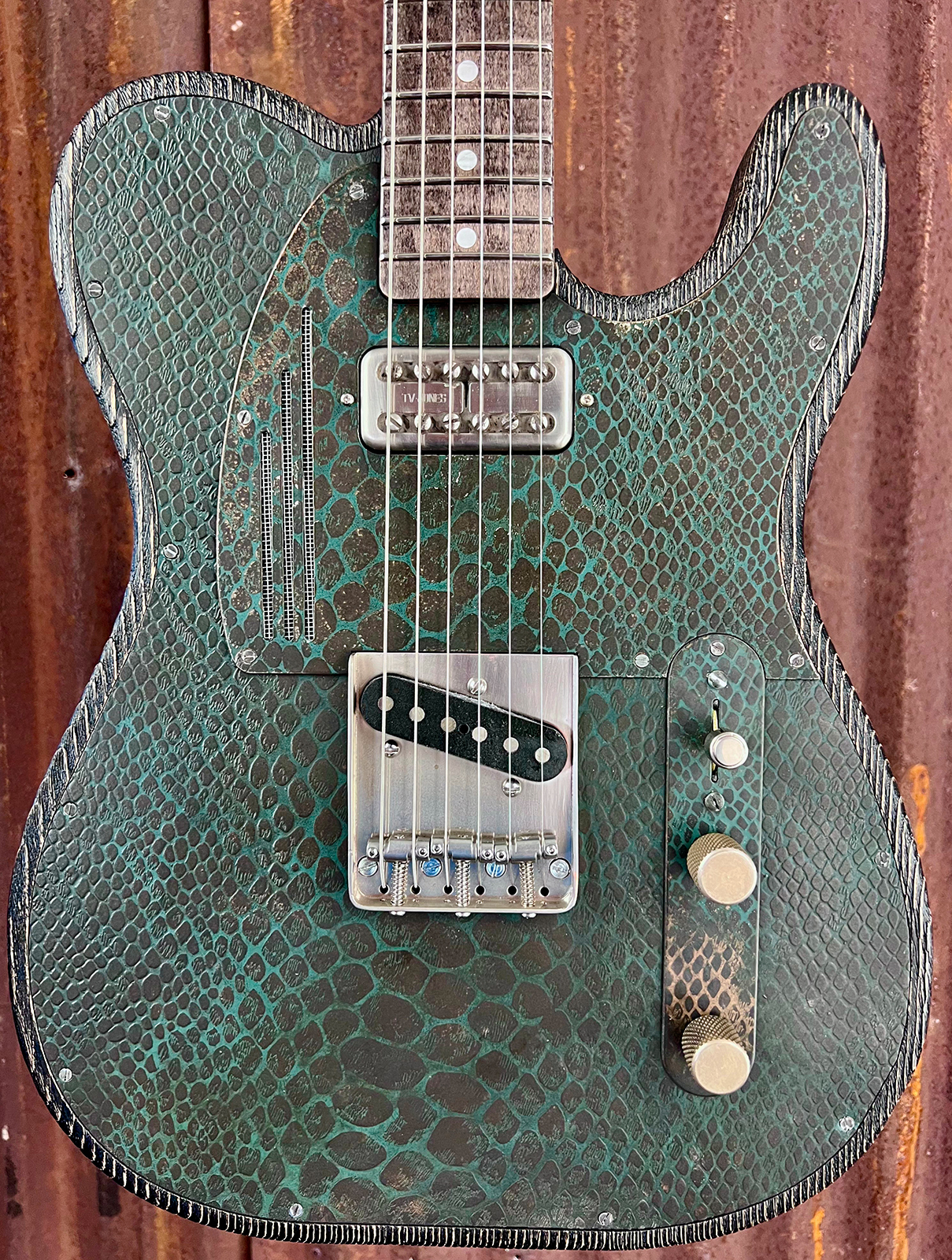 James Trussart Steeltopcaster Sh Ht Mn #12204 - Rusty Engraved Snake Skin - Guitarra eléctrica con forma de tel - Variation 3