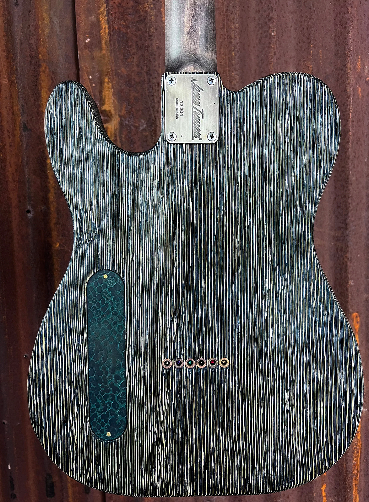 James Trussart Steeltopcaster Sh Ht Mn #12204 - Rusty Engraved Snake Skin - Guitarra eléctrica con forma de tel - Variation 4