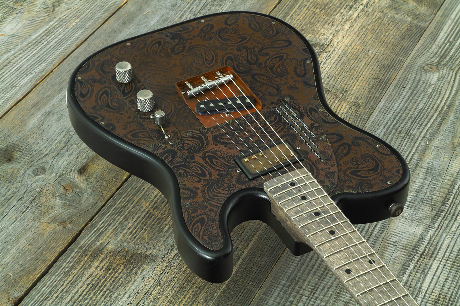 James Trussart Steeltopcaster Sh Ht Mn #26036 - Rust & Black Paisley Engraved - Guitarra eléctrica con forma de tel - Variation 2