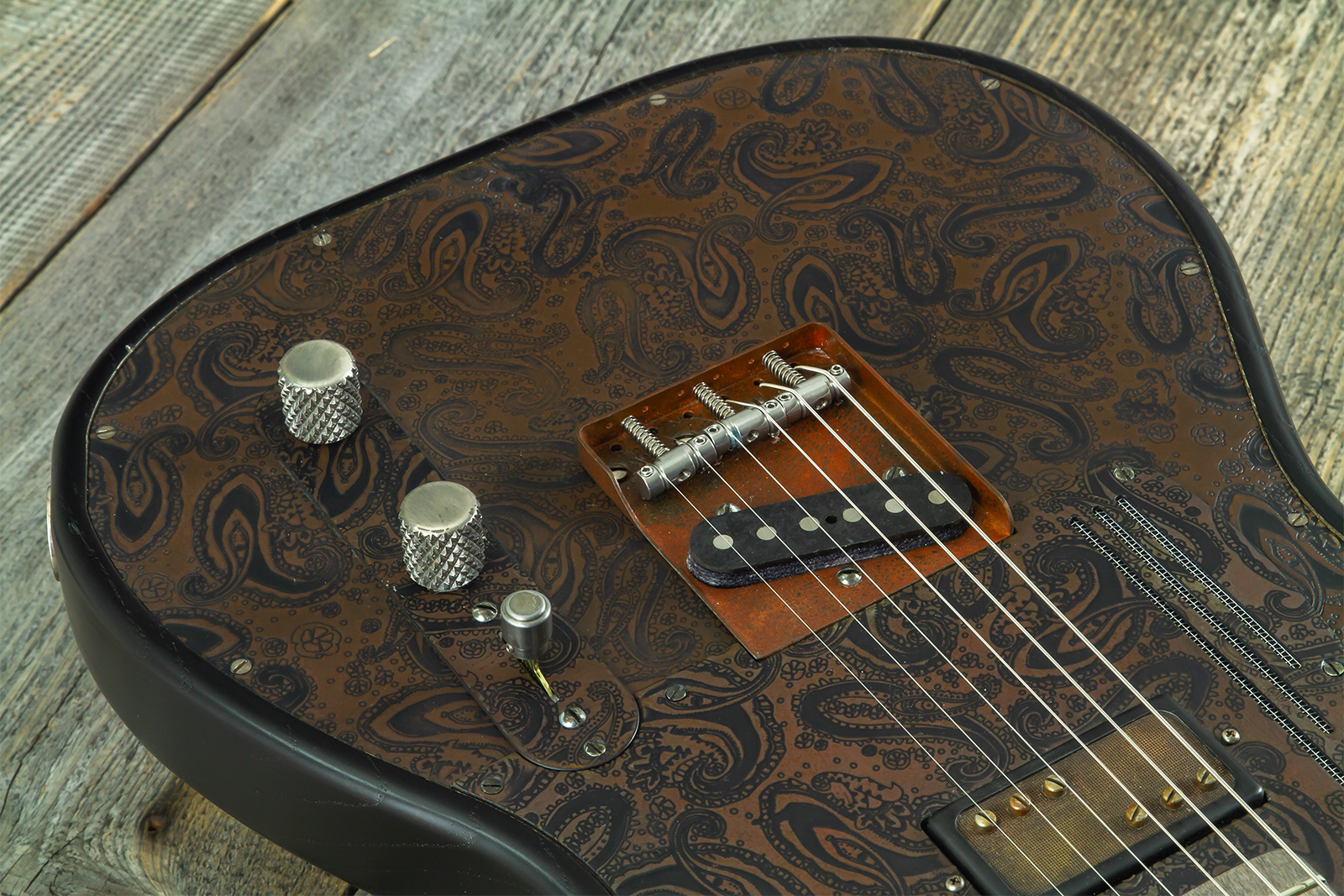 James Trussart Steeltopcaster Sh Ht Mn #26036 - Rust & Black Paisley Engraved - Guitarra eléctrica con forma de tel - Variation 5