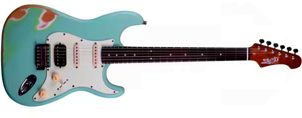 Jet Guitars Js400 Sg Rlc Hss Trem Mn - Sea Foam Green Relic - Guitarra eléctrica con forma de str. - Main picture