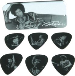 Púas Jim dunlop Jimi Hendrix - Boîte de 6, Silver Portrait, Heavy