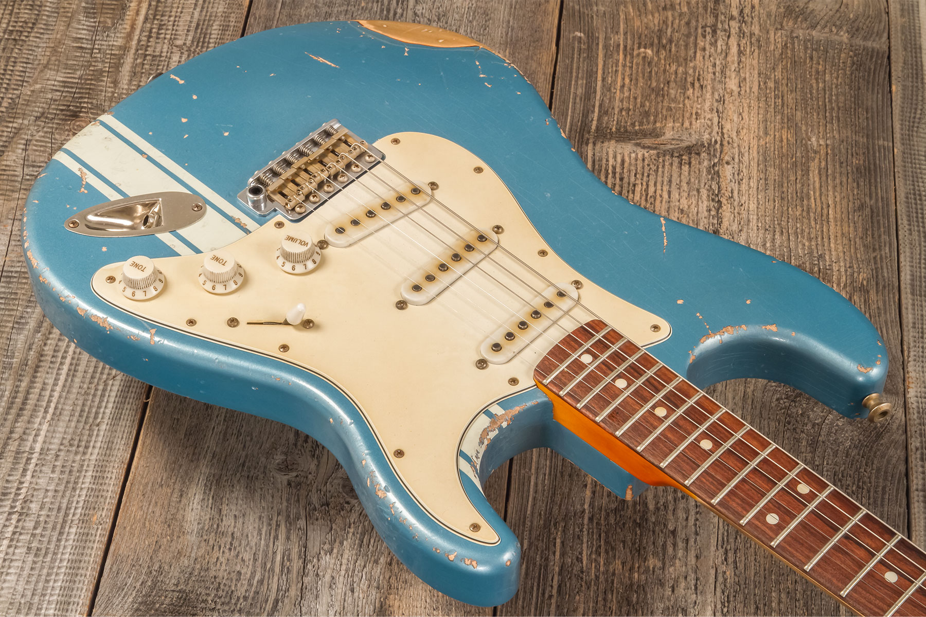John Cruz Crossville St 3s Trem Rw #jc00870522 - Battle Axe Gulfstream Blue Metallic - Guitarra eléctrica con forma de str. - Variation 2