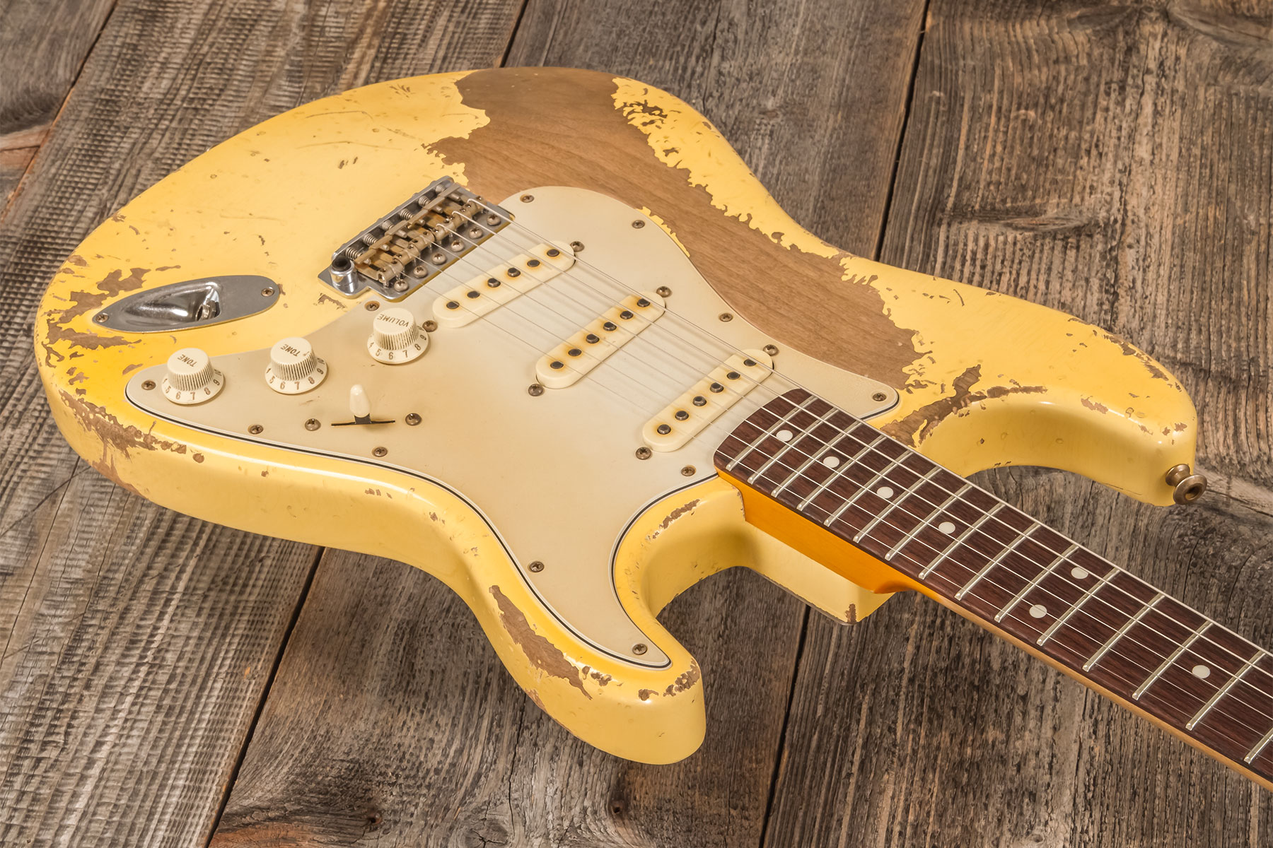 John Cruz Crossville St 3s Trem Rw #jc01020622 - Battle Axe Vintage White - Guitarra eléctrica con forma de str. - Variation 2