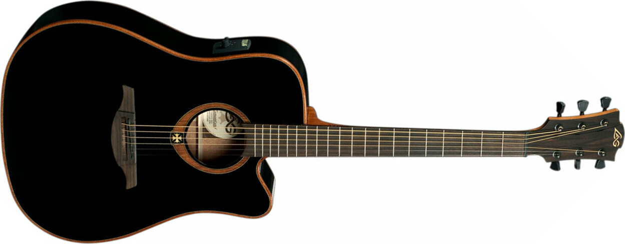 Lag T100dce Tramontane Dreadnought Cw Cedre Acajou Rw - Black Gloss - Guitarra acústica & electro - Main picture