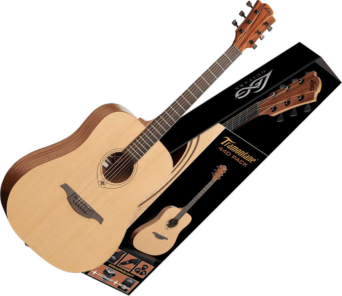 Lag T44d-pack Tramontane Dreadnought Epicea Acajou - Naturel Satin - Pack guitarra acústica - Main picture