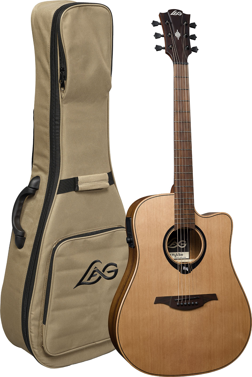 Lag Hv10dce Hyvibe H2 Dreadnought Cw Cedre Khaya Bra - Natural - Guitarra folk - Variation 5