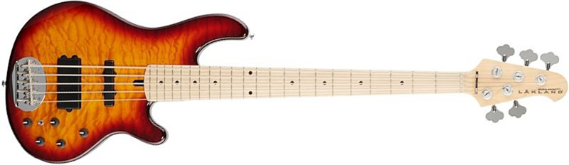 Lakland 55-02 Deluxe Qmt Skyline 5c Active Mn - Honey Burst Gloss - Bajo eléctrico de cuerpo sólido - Main picture
