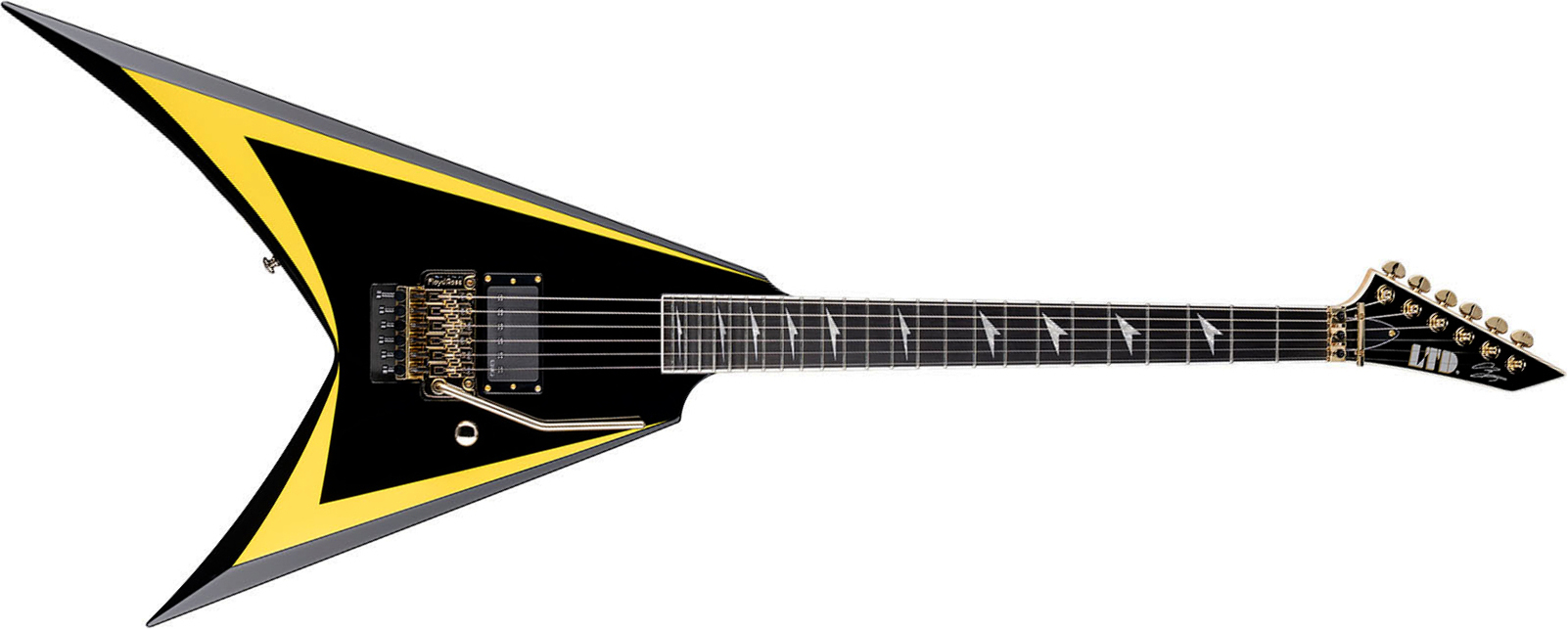 Ltd Alexi Laiho Alexi Arrowhead Se 20th Ann. Signature 1h Fr Eb - Black With Yellow Bevels - Guitarra electrica metalica - Main picture