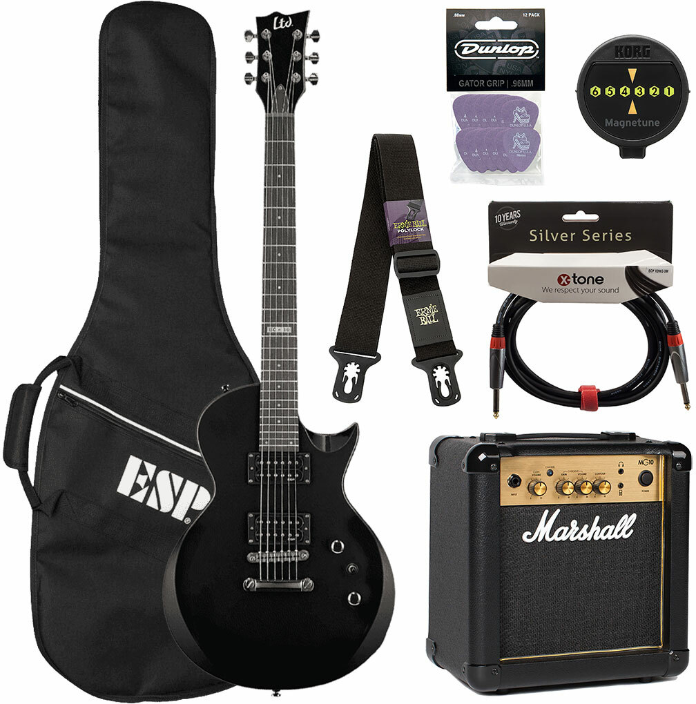 Ltd Ec-10 Kit Pack +marshall Mg10g +magnetune +x2002-3m +polylock Black - Black - Packs guitarra eléctrica - Main picture