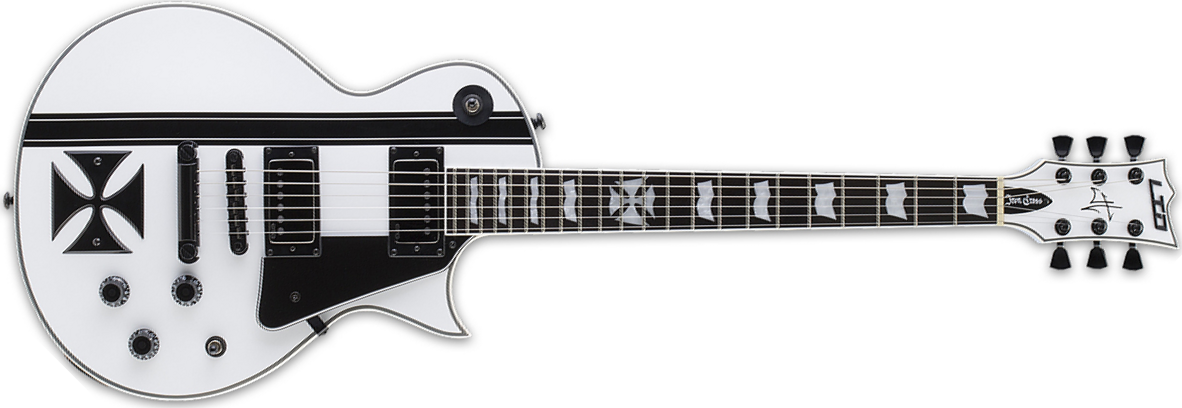Ltd James Hetfield Iron Cross - Snow White W/ Black Stripes - Guitarra eléctrica de corte único. - Main picture