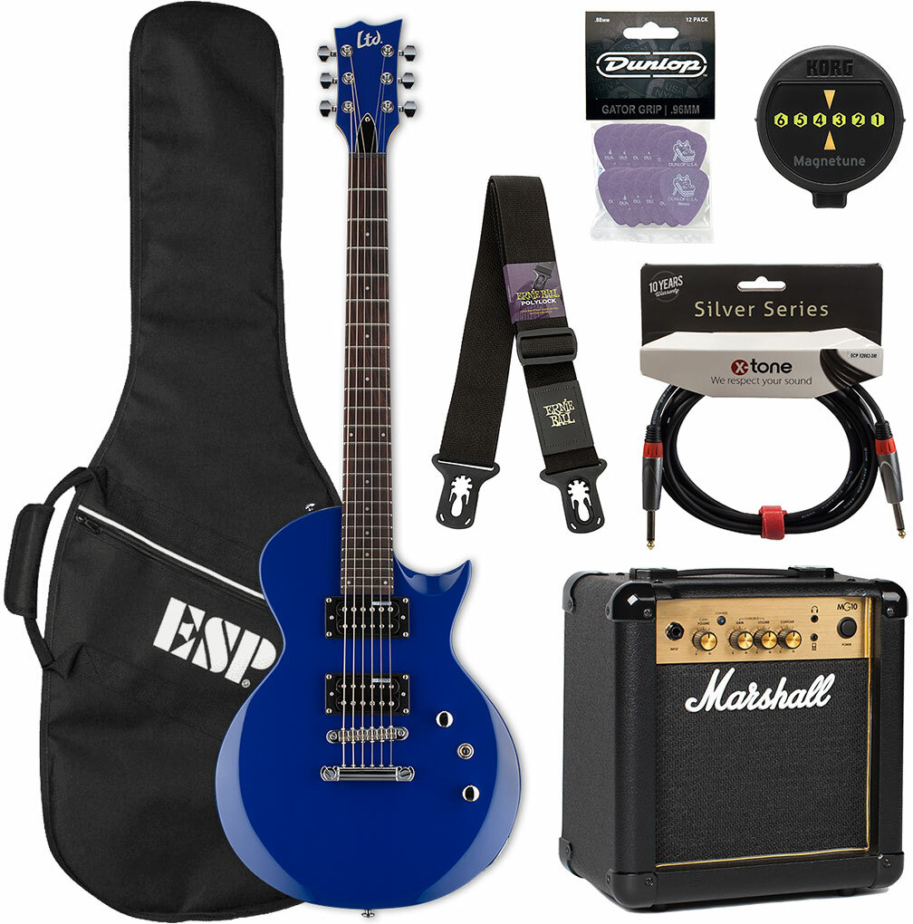 Ltd [pack] Ec-10 Kit Pack +marshall Mg10g +magnetune +x2002-3m +polylock Black - Blue - Packs guitarra eléctrica - Main picture