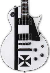 Guitarra eléctrica de corte único. Ltd James Hetfield Iron Cross - Snow white w/ black stripes