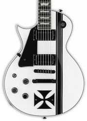 Guitarra electrica para zurdos Ltd James Hetfield Iron Cross LH - Snow white w/ black stripes