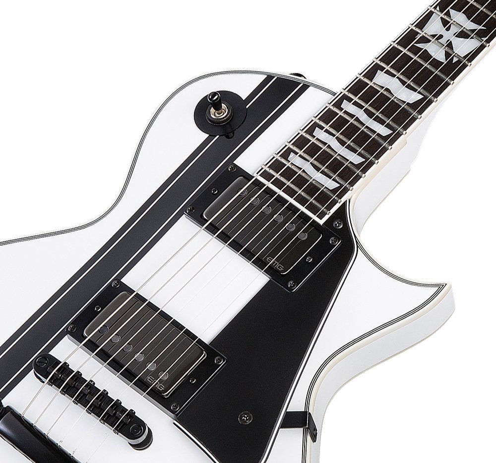 Ltd James Hetfield Iron Cross - Snow White W/ Black Stripes - Guitarra eléctrica de corte único. - Variation 3