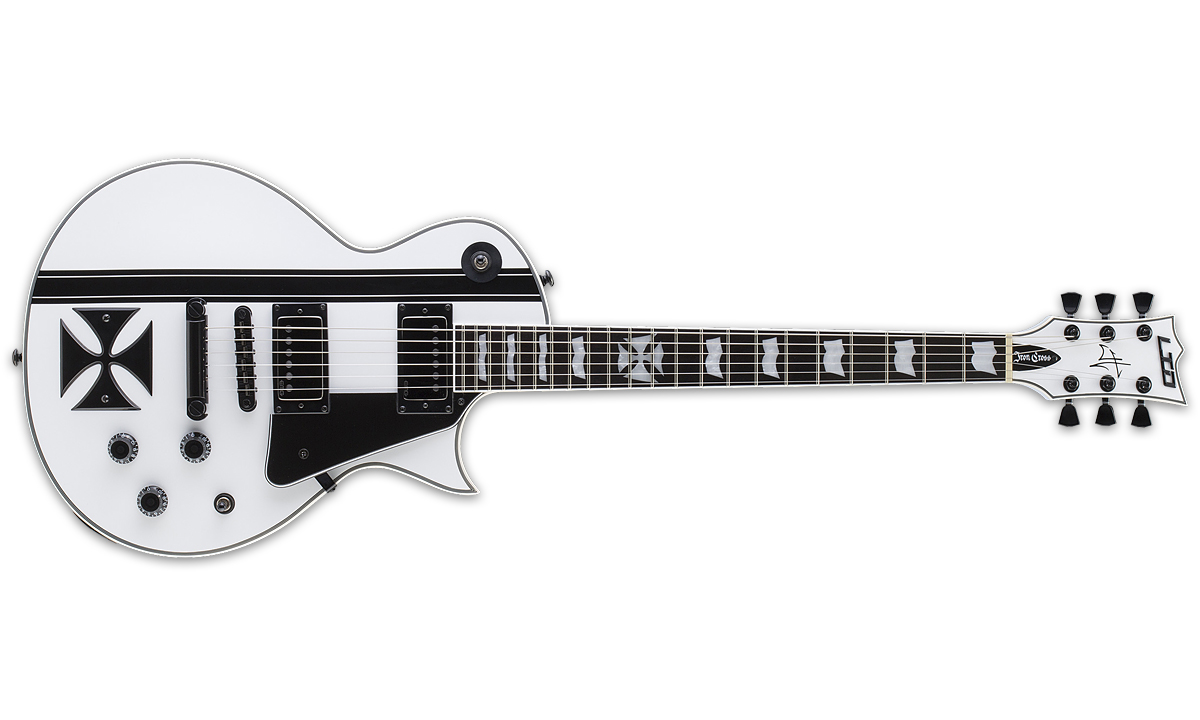 Ltd James Hetfield Iron Cross - Snow White W/ Black Stripes - Guitarra eléctrica de corte único. - Variation 1
