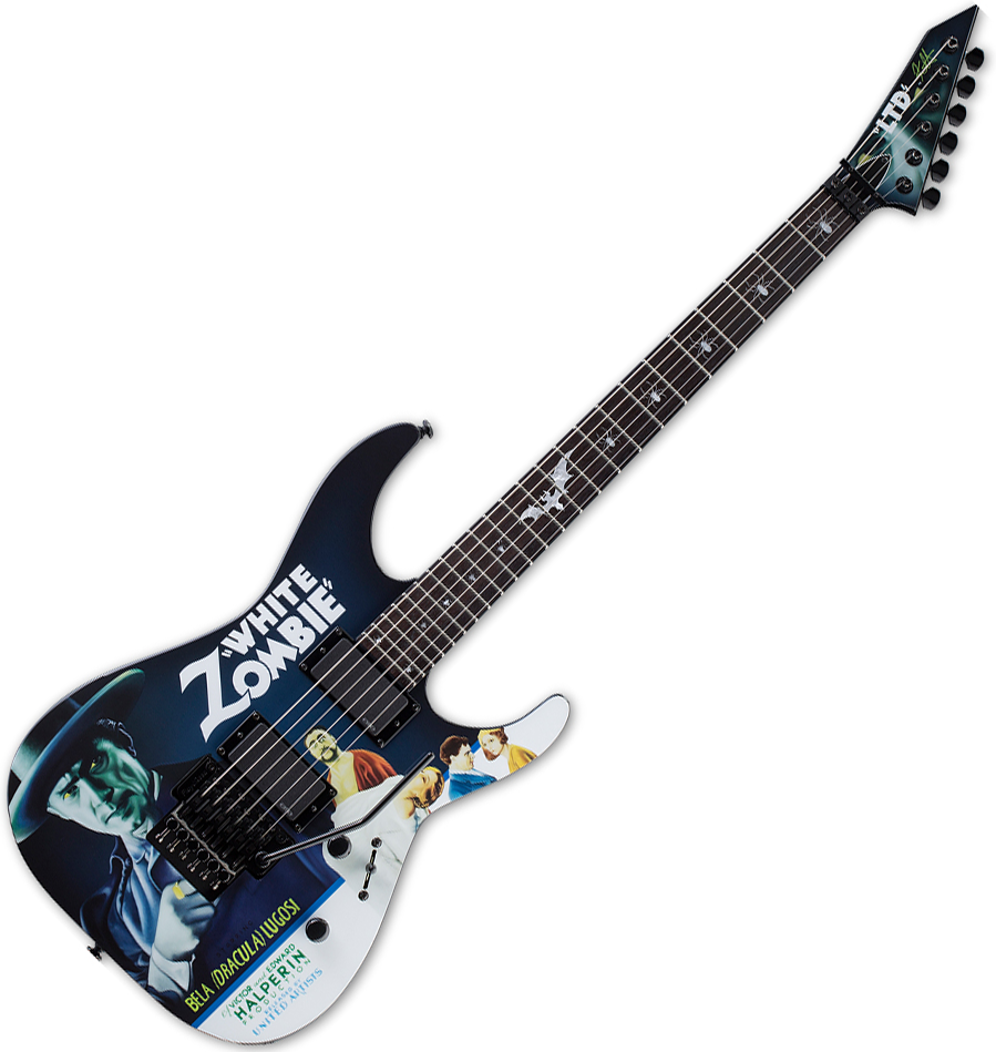 Guitarra eléctrica de cuerpo sólido Ltd Kirk Hammett KH-WZ - black with  white zombie graphic diseño custom