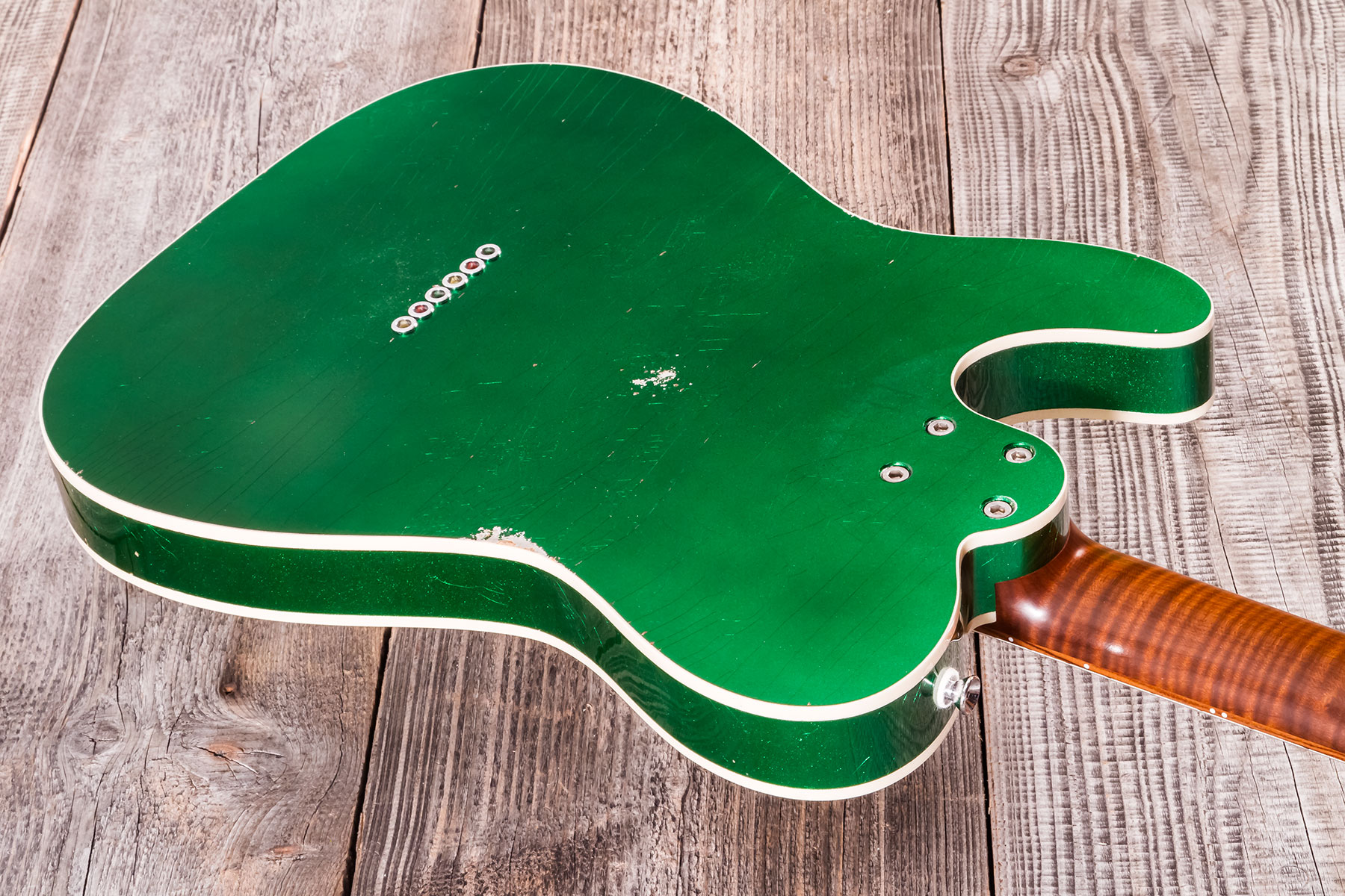 Marceau Guitars Elegante Traditional 2s Ht Pf #t316124 - Heavy Relic Candy Green - Guitarra eléctrica con forma de tel - Variation 7