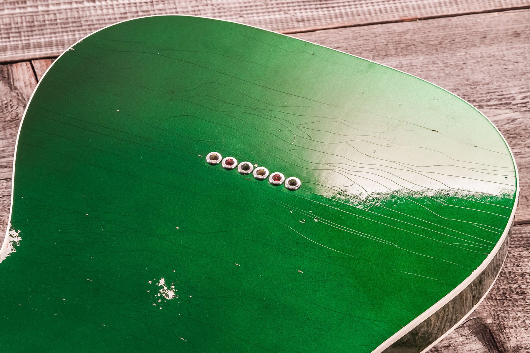 Marceau Guitars Elegante Traditional 2s Ht Pf #t316124 - Heavy Relic Candy Green - Guitarra eléctrica con forma de tel - Variation 8