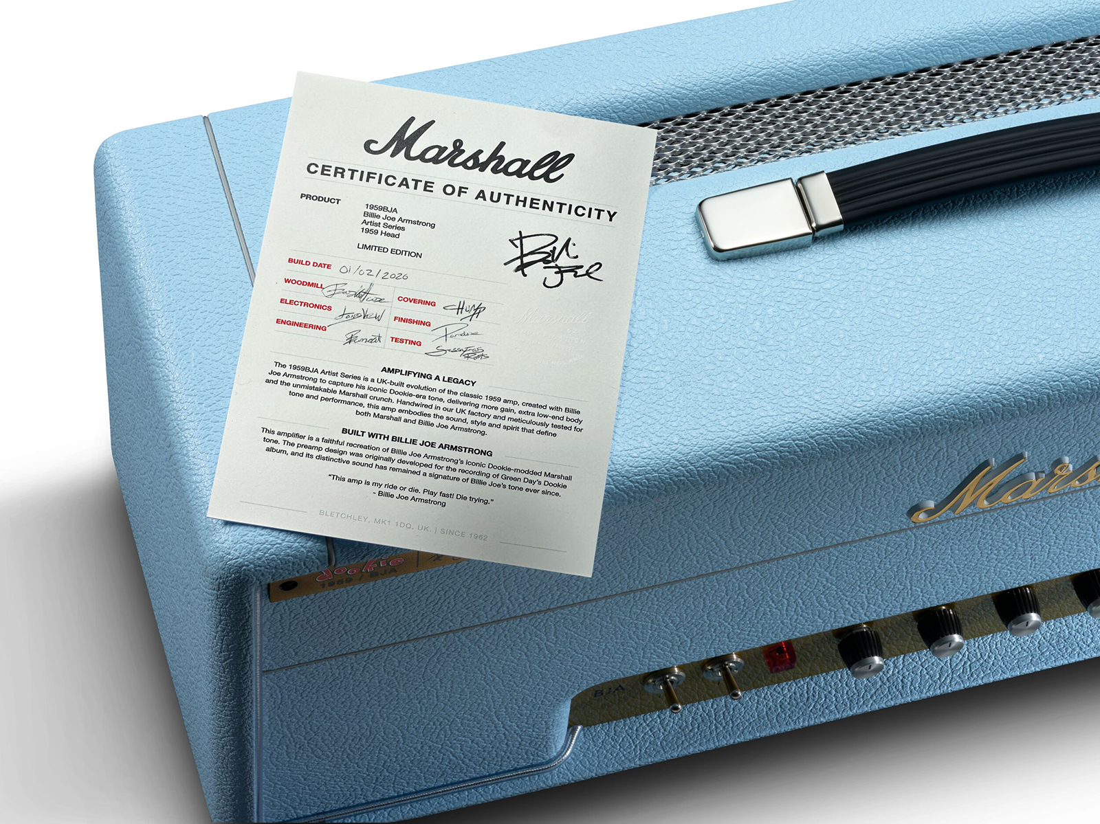 Marshall Billie Joe Armstrong 1959 Bja Handwired Head Signature 100w El34 - Cabezal para guitarra eléctrica - Variation 5