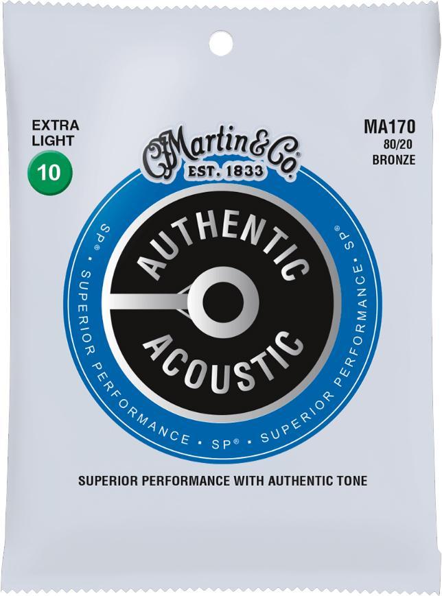 Cuerdas guitarra acústica Martin MA170 Acoustic Guitar 6-String Set Authentic SP 80/20 Bronze 10-47 - Juego de cuerdas