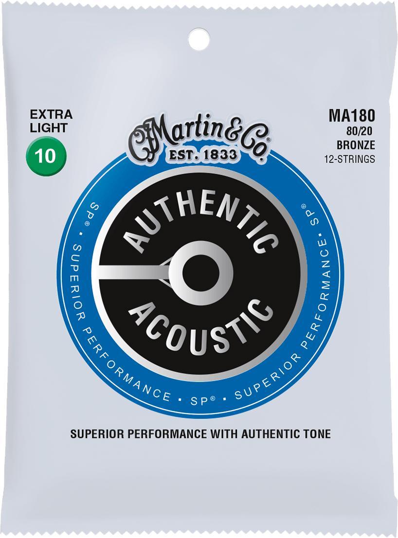 Cuerdas guitarra acústica Martin MA180 Acoustic Guitar 12-String Set Authentic SP 80/20 Bronze 10-47