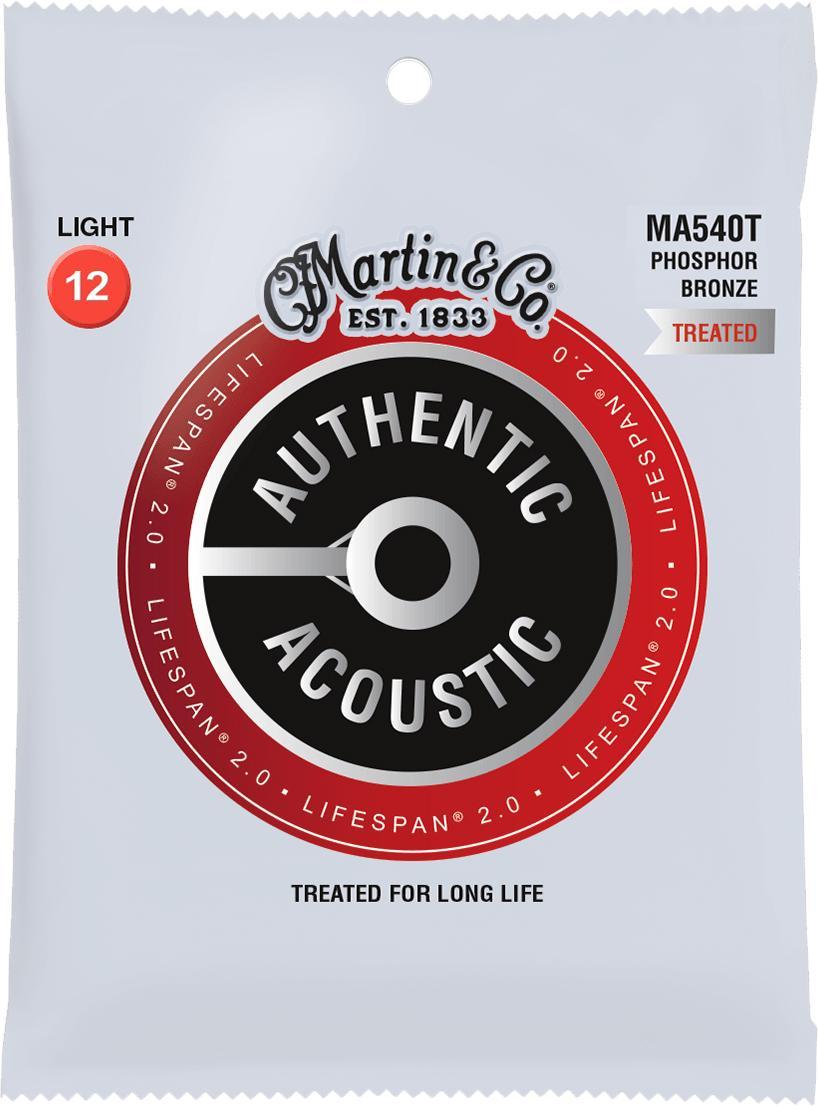Cuerdas guitarra acústica Martin MA540T Acoustic Guitar 6-String Set Authentic Lifespan 2.0 92/8 Phosphor Bronze 12-54 - Juego de cuerdas