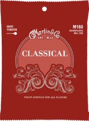 Cuerdas guitarra clásica nylon Martin M160 Classical Nylon Guitar 6-String Set Silver Plated Ball End Hard Tension