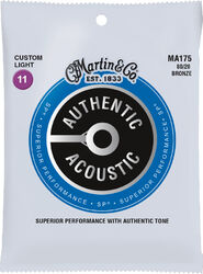 Cuerdas guitarra acústica Martin MA175 Acoustic Guitar 6-String Set Authentic SP 80/20 Bronze 11-52 - Juego de cuerdas