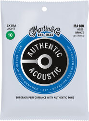 Cuerdas guitarra acústica Martin MA180 Acoustic Guitar 12-String Set Authentic SP 80/20 Bronze 10-47