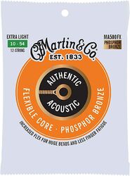 Cuerdas guitarra acústica Martin MA500FX Acoustic Guitar 12-String Set Authentic Flexible Core Phosphor Bronze 10-54 - Juego de 12 cuerdas
