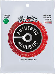 Cuerdas guitarra acústica Martin MA530T Acoustic Guitar 6-String Set Authentic Lifespan 2.0 92/8 Phosphor Bronze 10-47 - Juego de cuerdas