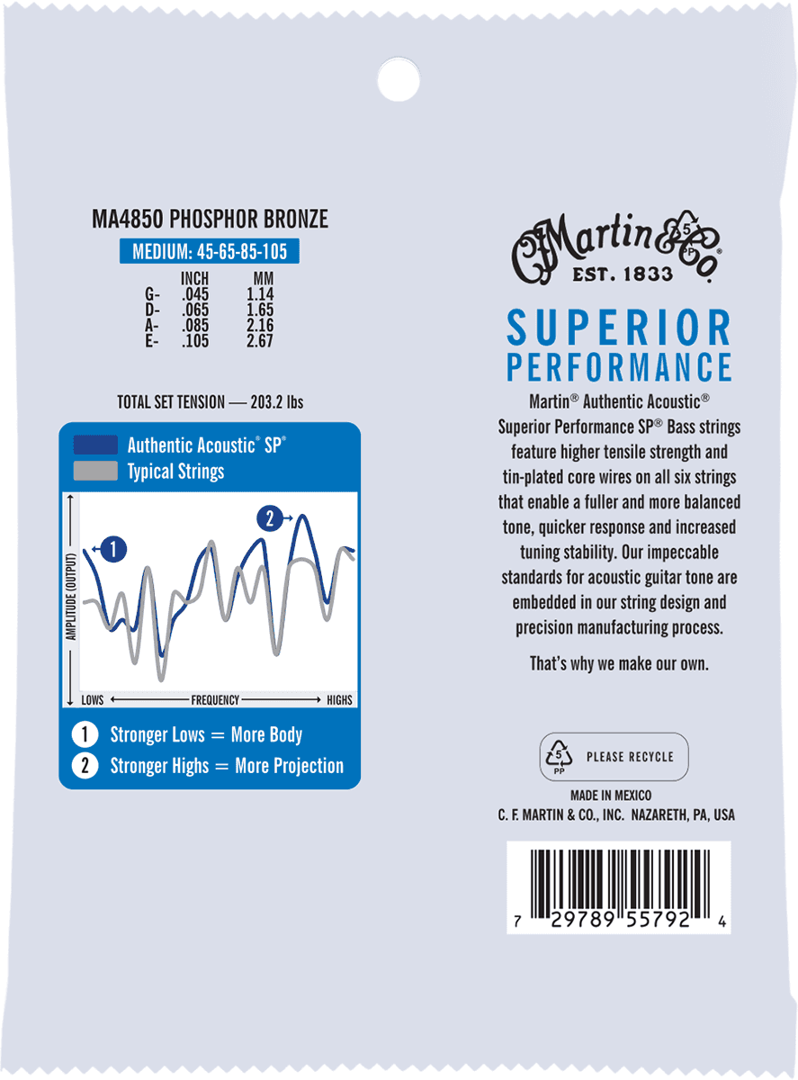 Martin Ma4850 Authentic Sp 80/20 Bronze Acoustic Bass 4c 45-105 - Cuerdas para bajo acústico - Variation 1