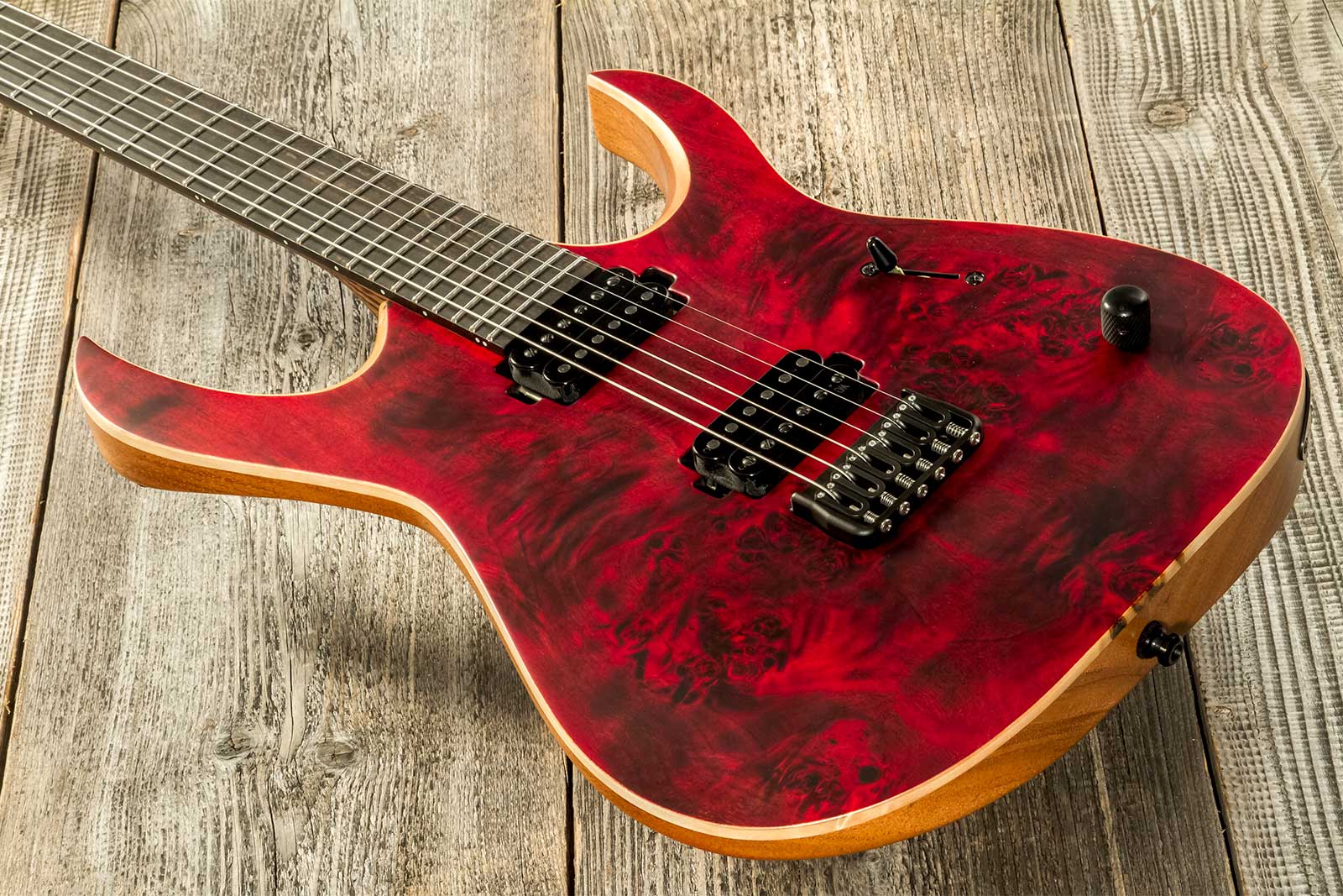 Mayones Guitars Duvell Elite 6 2h Bare Knuckle Ht Eb #df2301294 - Trans Dirty Red Satine - Guitarra electrica metalica - Variation 2