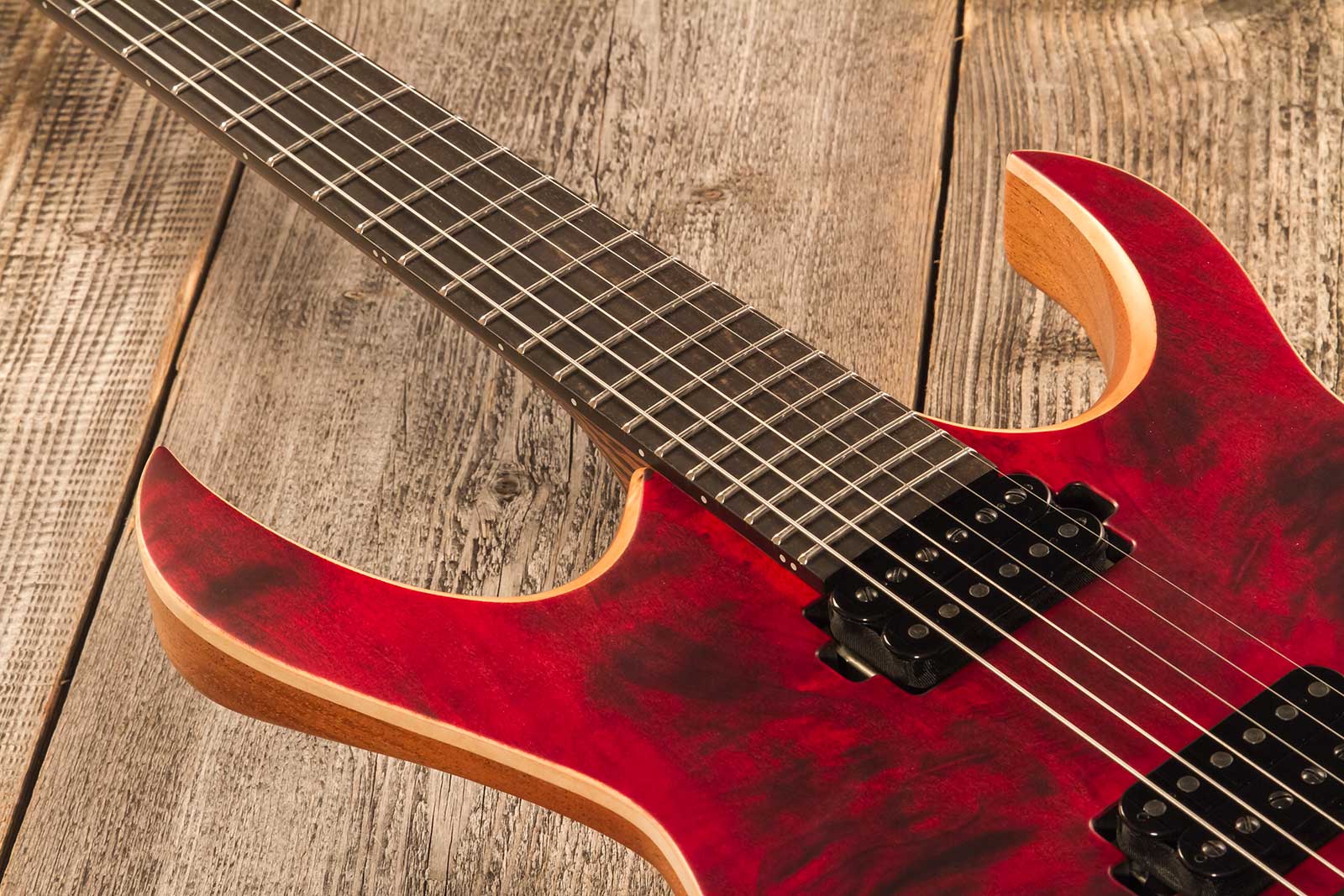 Mayones Guitars Duvell Elite 6 2h Bare Knuckle Ht Eb #df2301294 - Trans Dirty Red Satine - Guitarra electrica metalica - Variation 4