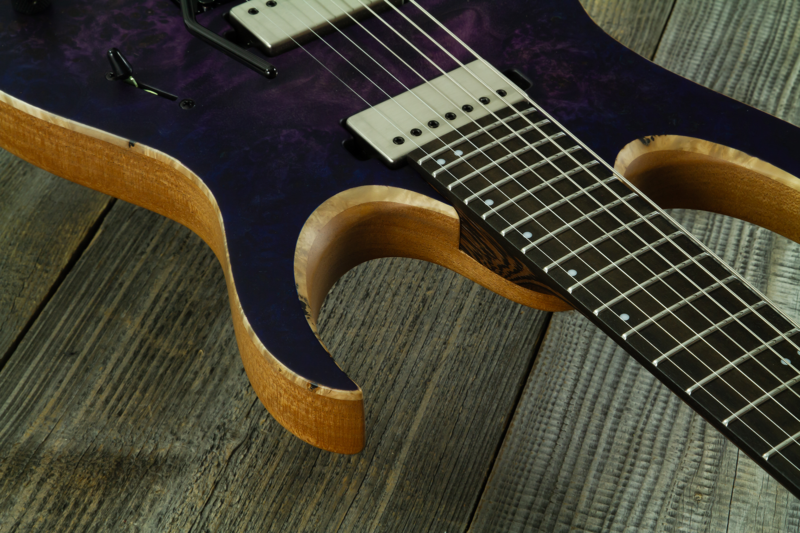 Mayones Guitars Duvell Elite Pro 7c Baryton 2h Velvetrone Fr Eb #df2602262 - Matt Trans Dirty Purple Blue Burst - Guitarra eléctrica barítono - Variat