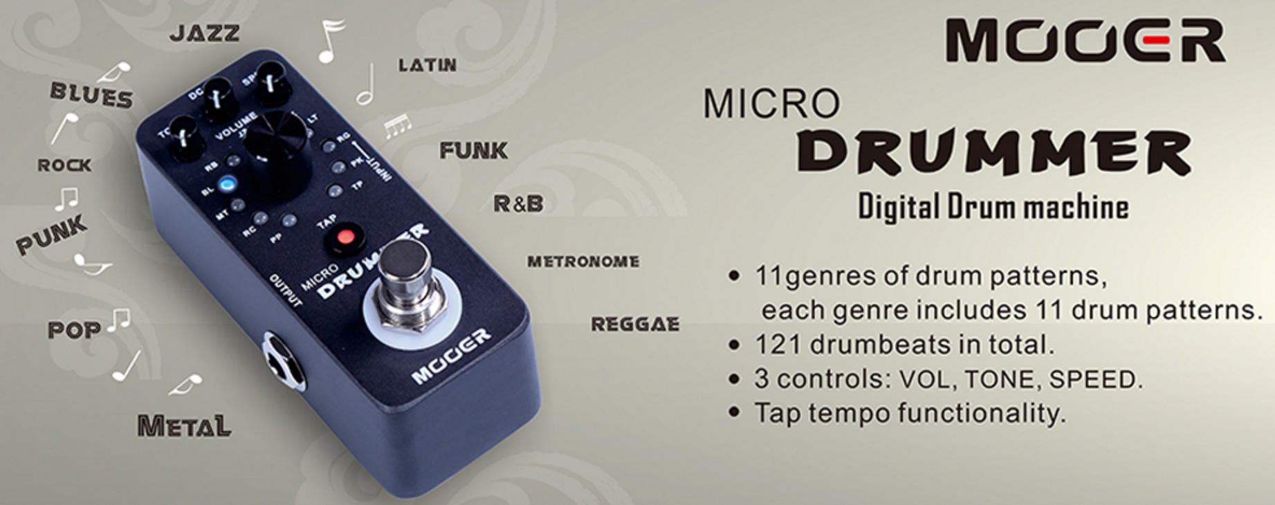 Mooer Micro Drummer Digital Drum Machine - - Caja de ritmos - Variation 2