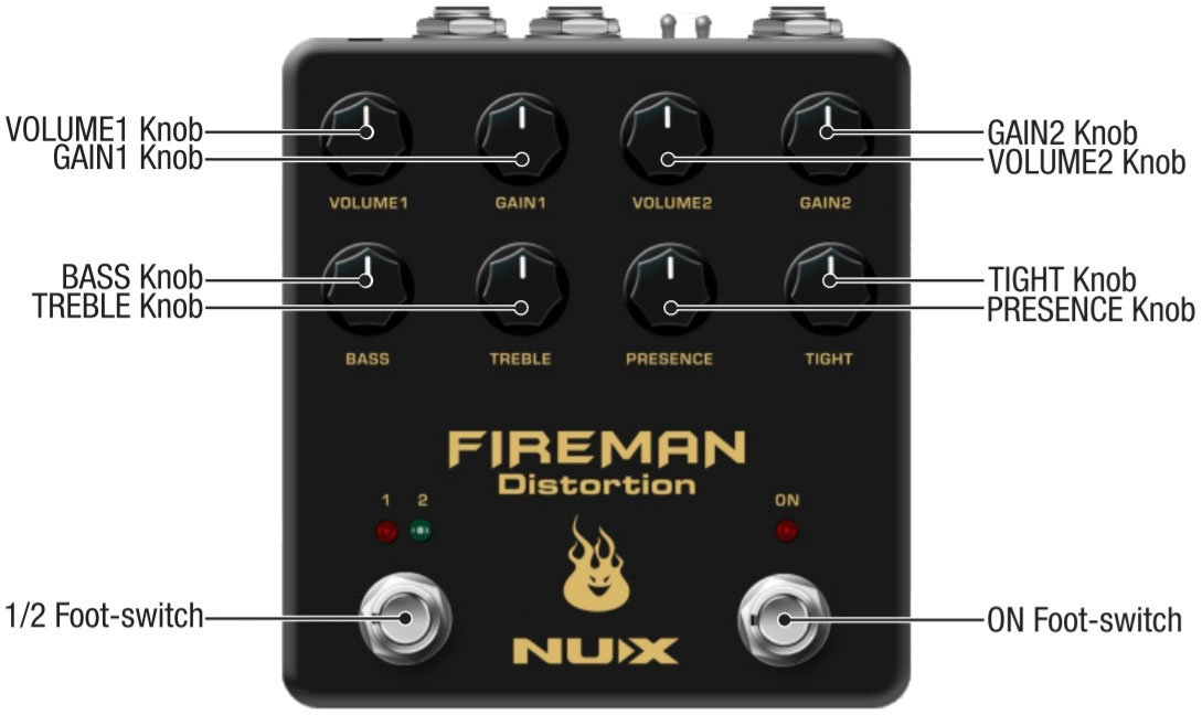 Nux Fireman Dual Channel Distortion Verdugo - Pedal overdrive / distorsión / fuzz - Variation 2