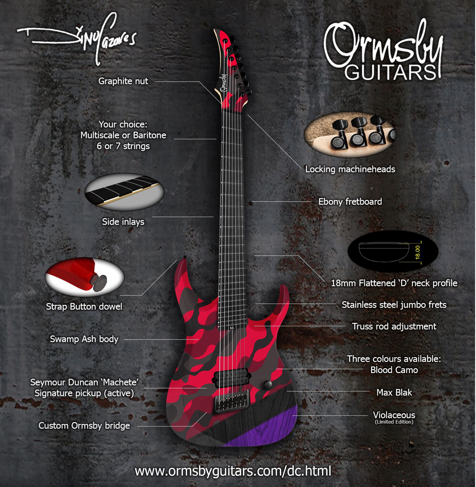 Ormsby Dino Cazares Dc Gtr 6 Signature Baritone H Seymour Duncan Ht Eb - Violaceous - Guitarra eléctrica barítono - Variation 1