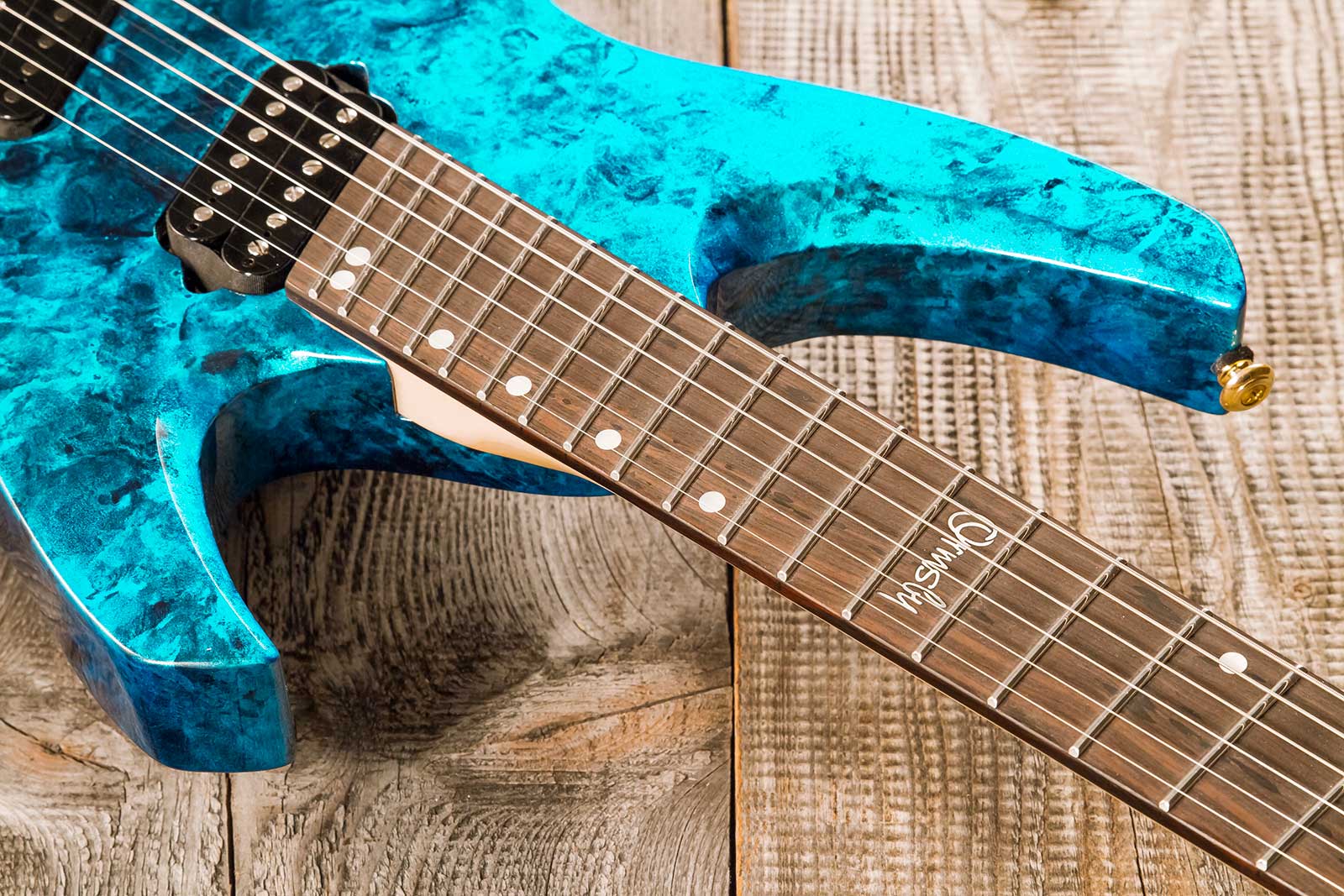 Ormsby Roberto Barros Goliath Headless Gtr Signature 6c Multiscale 2h Ht Eb - Cyborg Green - Multi-Scale Guitar - Variation 4