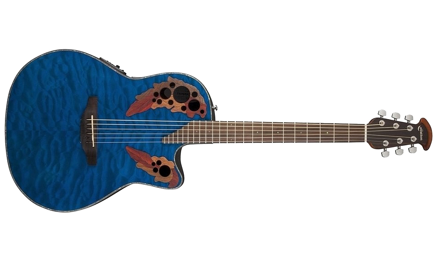 Ovation Ce44p-8tq Celebrity Elite Plus Mid Depth Cw Erable Lyrachord Rw - Trans Blue - Guitarra electro acustica - Variation 1
