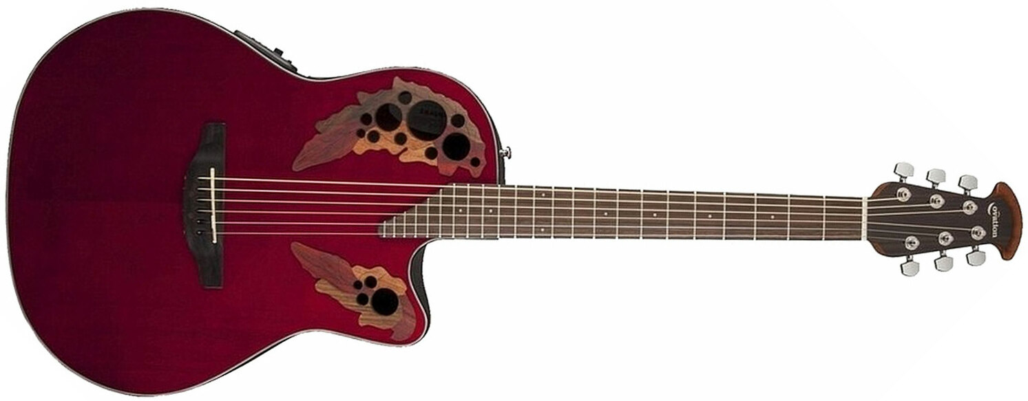 Ovation Ce44-rr Celebrity Elite Mid Depth Cw Epicea Lyrachord Rw - Ruby Red - Guitarra electro acustica - Main picture