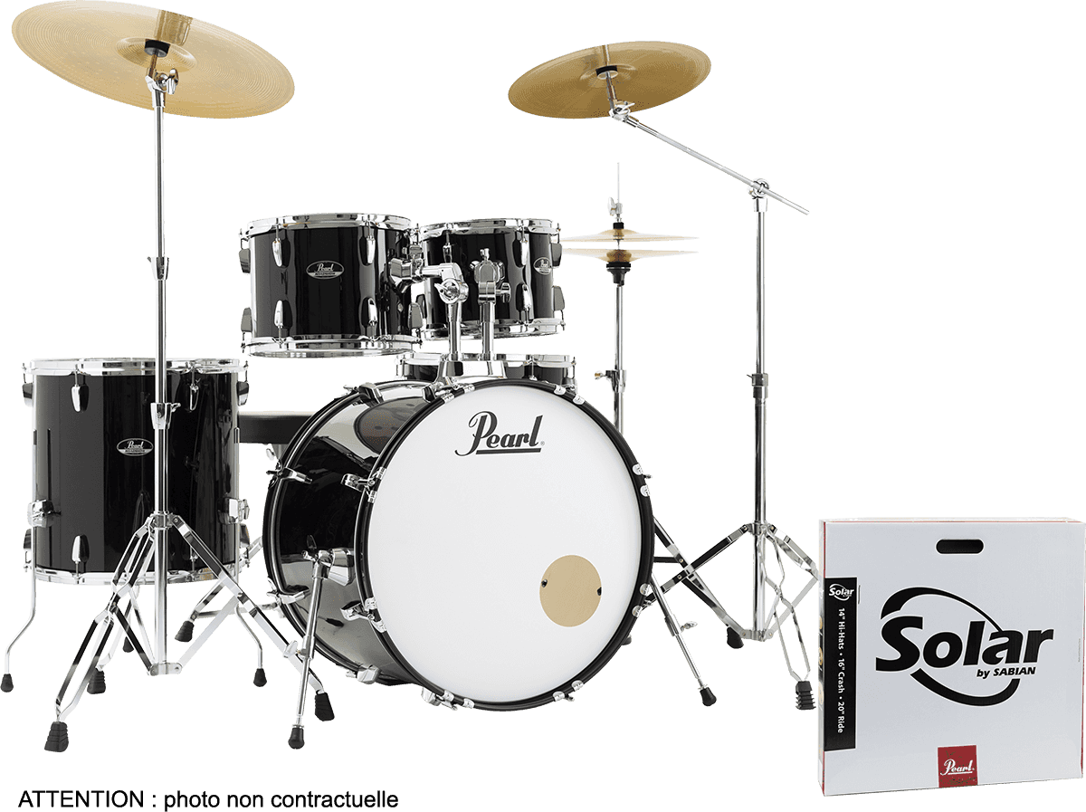 Pearl Roadshow Plus Rock 22'' + Pack Sabian Solar 3 Cymbales - 5 FÛts - Jet Black - Batería acústica rock - Main picture