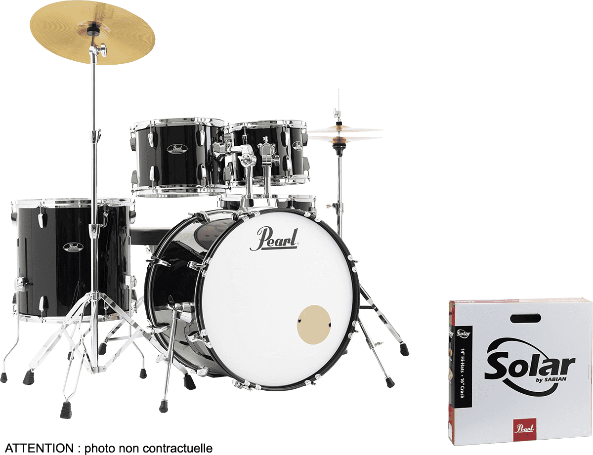 Pearl Rock 22 5 Futs + Pack Sabian Solar - Jet Black - Batería acústica rock - Variation 6