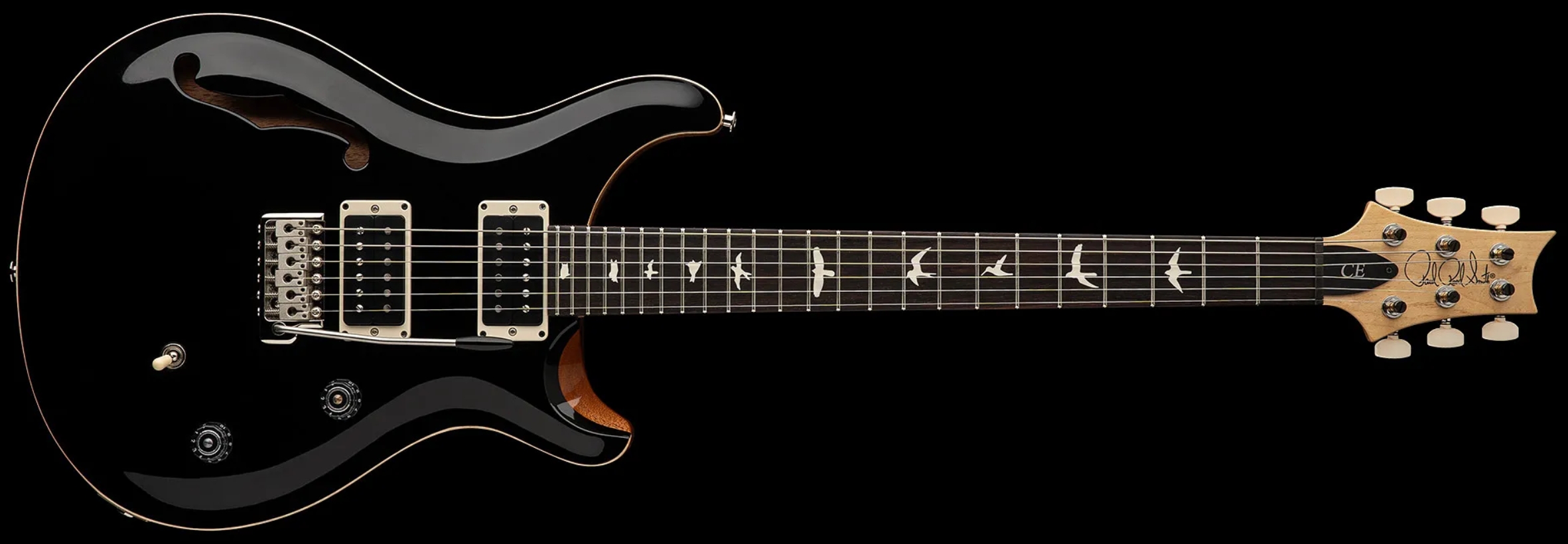 Prs Ce 24 Semi-hollow Bolt-on Usa 2h Trem Rw - Black Top W/ Natural Back - Guitarra eléctrica semi caja - Variation 3